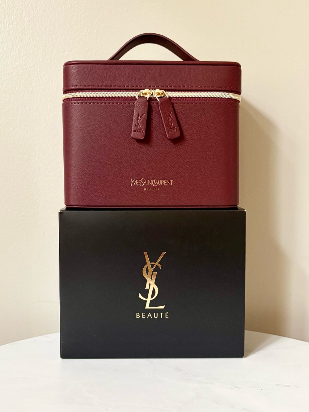 Yves Saint Laurent (YSL) Burgundy Vegan Leather Vanity Trunk Case